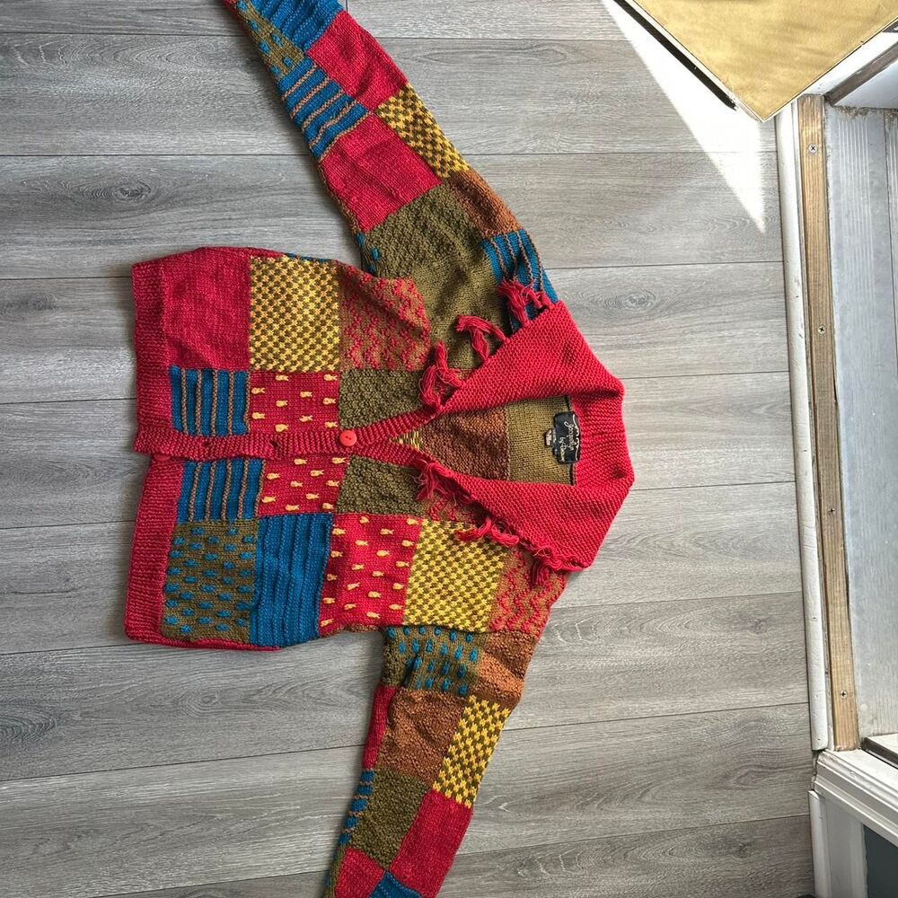 Vintage Patchwork Multicolored Patchwork Autumn Cardigan - Picture 2 of 6